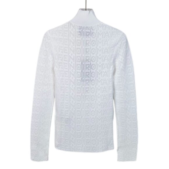 Fendi White Perforated Logo Long Sleeve Top High Collar Womens Size 40 - Picture 2 of 8